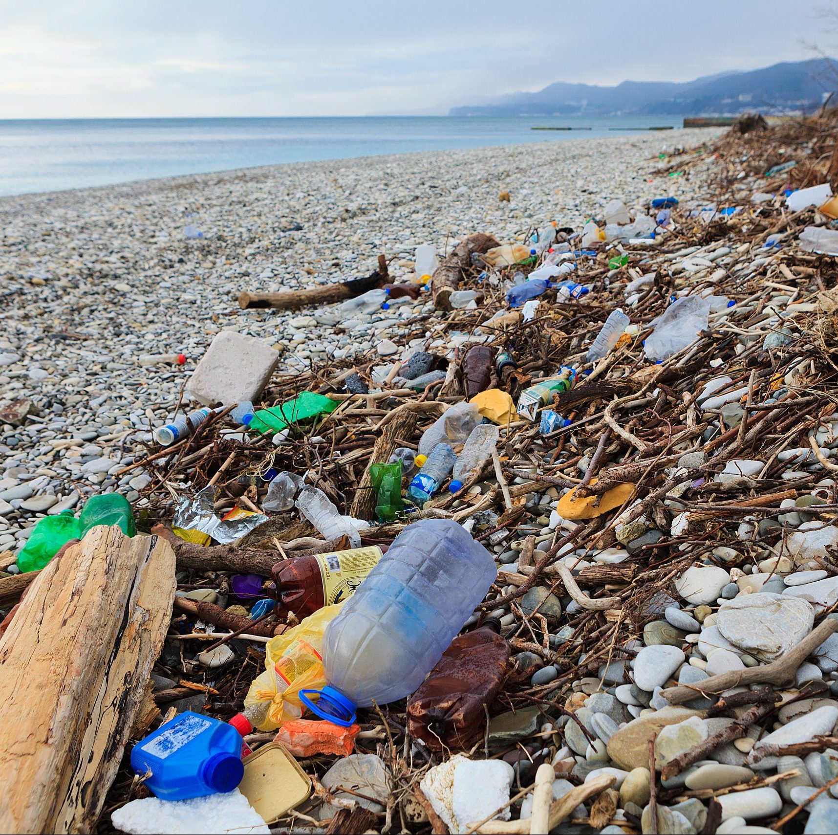 Plastic litter on beach